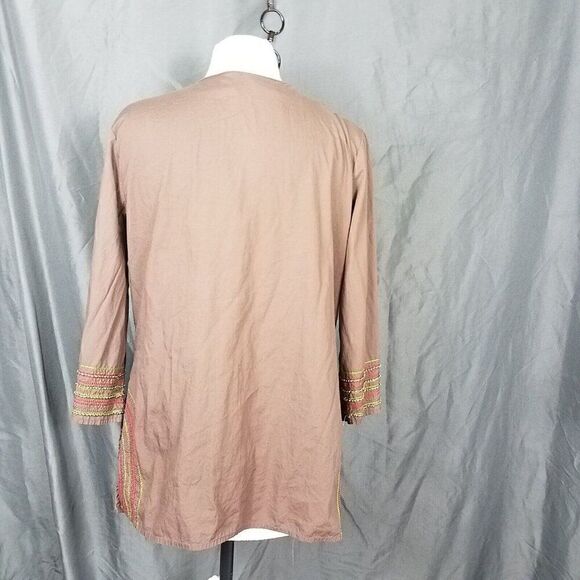 ALC At last Classics Large 3/4 Sleeve Brown Beaded Embroidered V Neck Blouse L - Picture 7 of 14